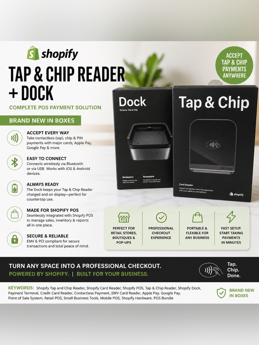 Shopify Tap & Chip Card Reader + Dock | NEW IN BOX | Complete POS System